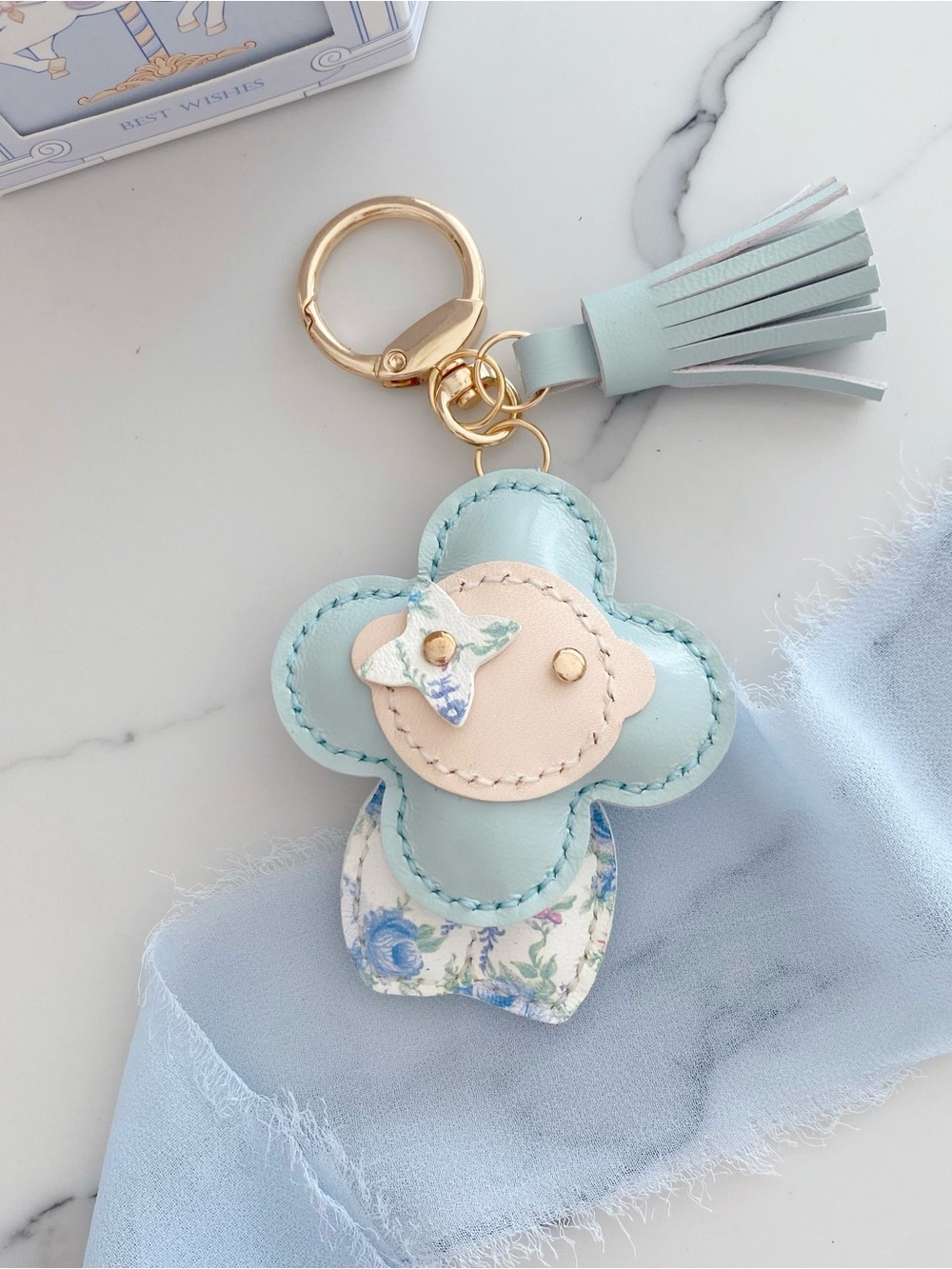 Handmade Vivienne Doll Leather Bag Charm - Pastel Blue